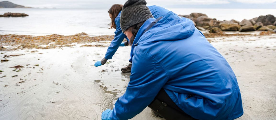Two people beach cleanup